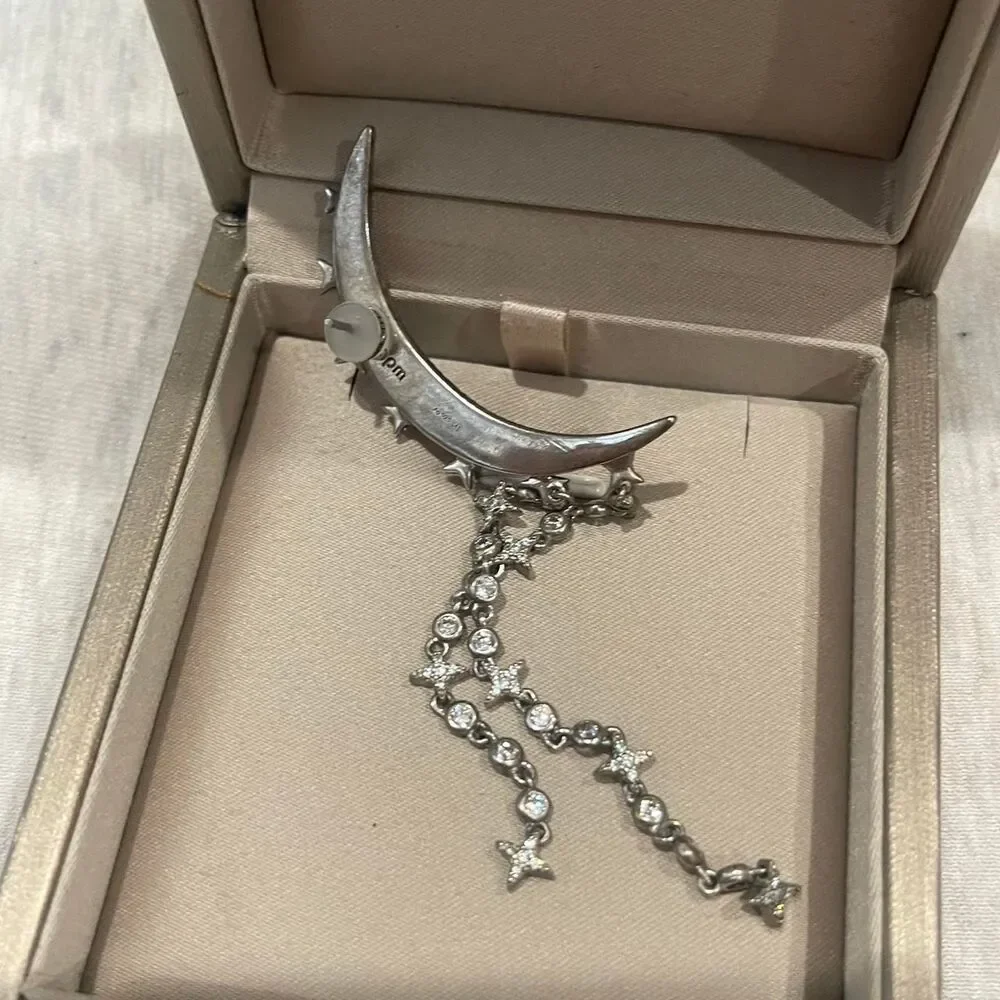 Apm Monaco Cubic Zirconia Half Moon Single Drop Ear Climber Earring - Picture 4 of 5